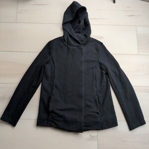 James Perse Hooded Sweatshirt Womens 4 Zip Stretch Jacket Black Assymetrical